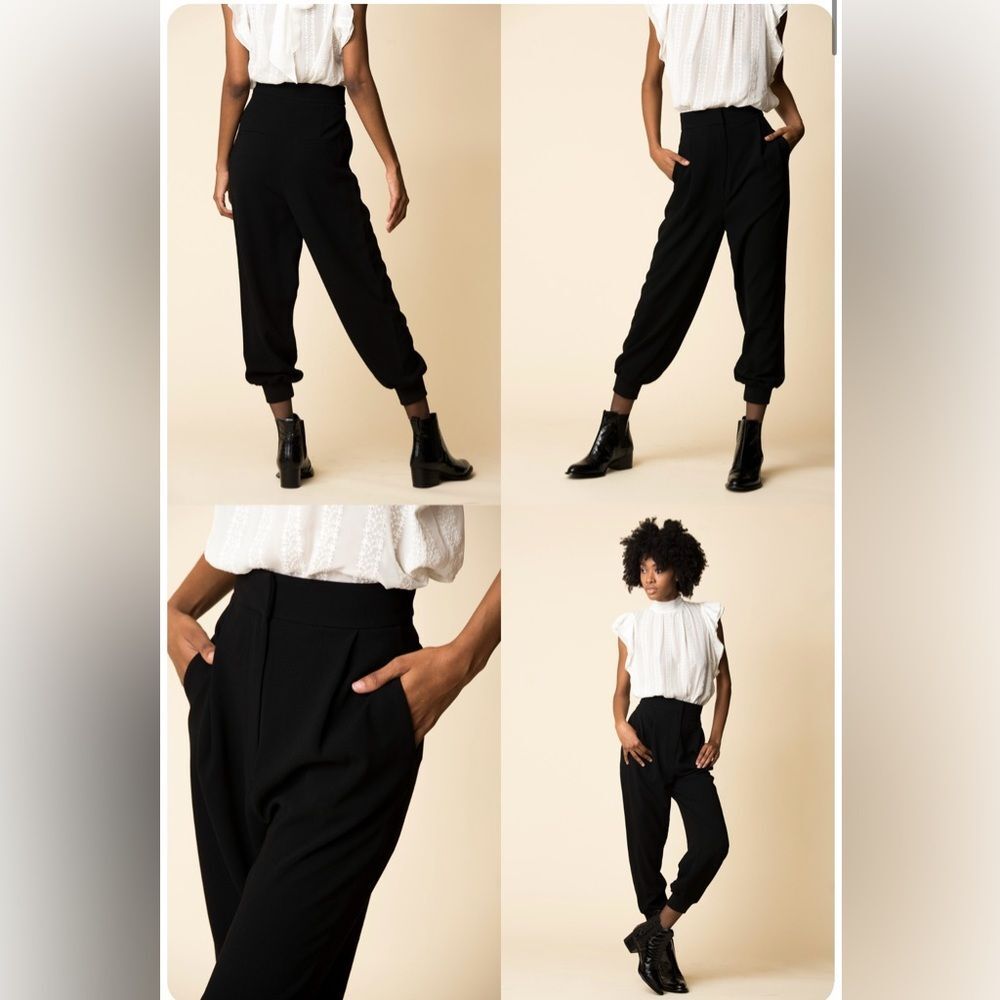NWT Tibi Black Triacetate Short Pleat Jogger Pants Trouser Size 12